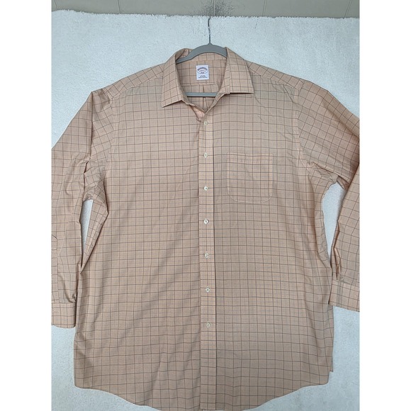 Brooks Brothers Shirt Mens 18 36/37 Orange Check 346 Non Iron Cotton Button Down - Picture 3 of 11